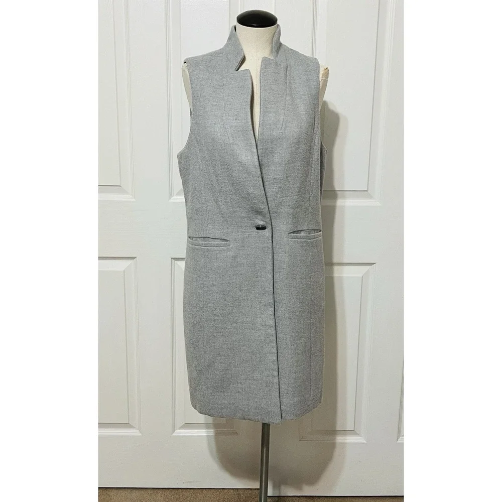 White House Black Market Long‎ Light Gray Tweed Vest  1 Button Women's Size 10